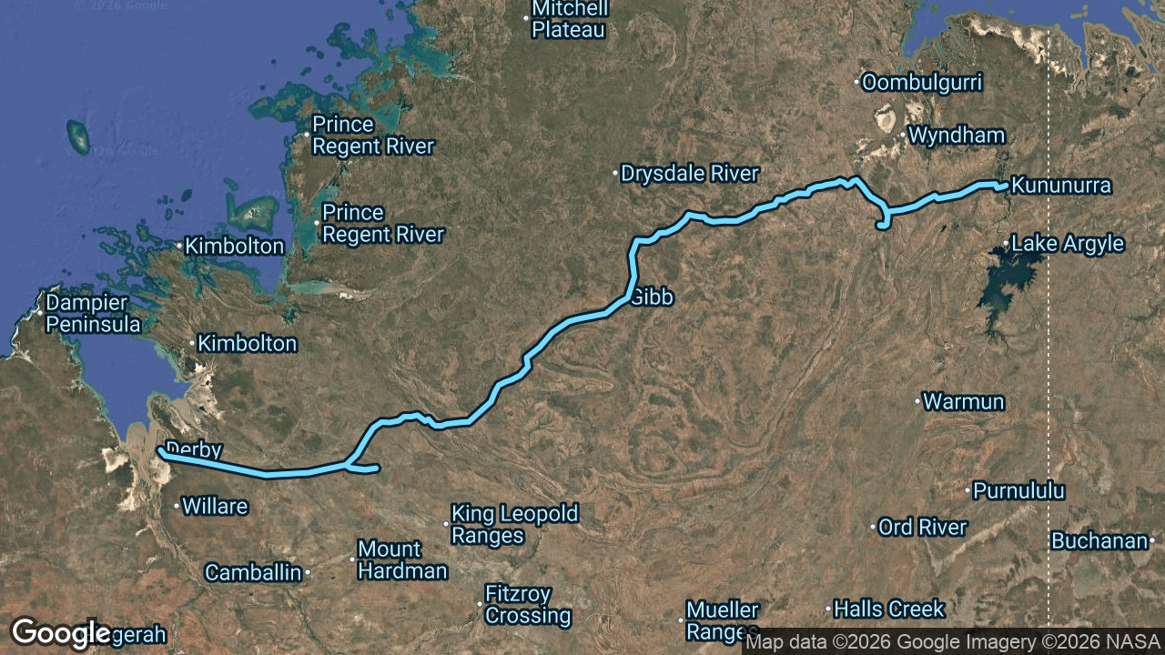 Route map: Derby → Kununurra via the Gibb River Road